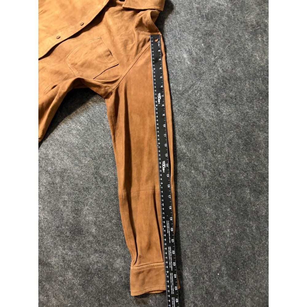 Womens Brown Suede Leather Button Front Shirt Jacket Long Sleeve Size M - Picture 8 of 16
